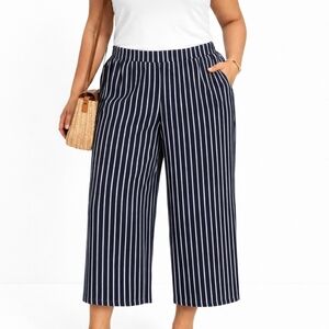 Signature Collection Navy White Striped Wide Leg Pants 1X Pull On Elastic Waist